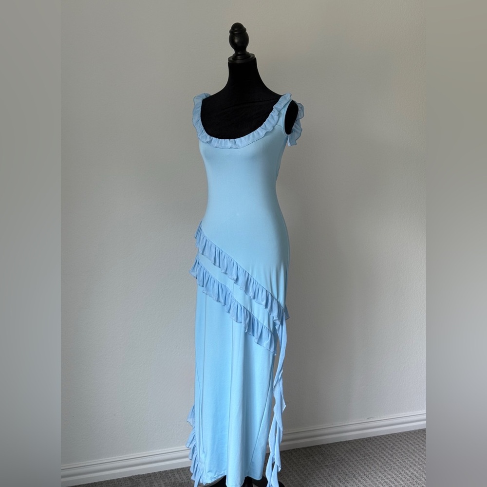 Elegant Light Blue Ruffle Dress